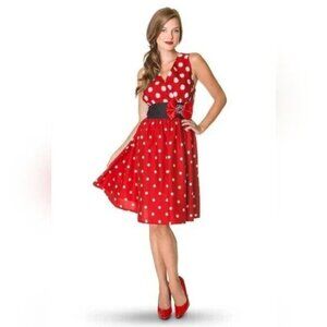 Disney Parks Minnie Mouse Polka Dot Dress Bow Cameo Sleeveless Red Size XS‎